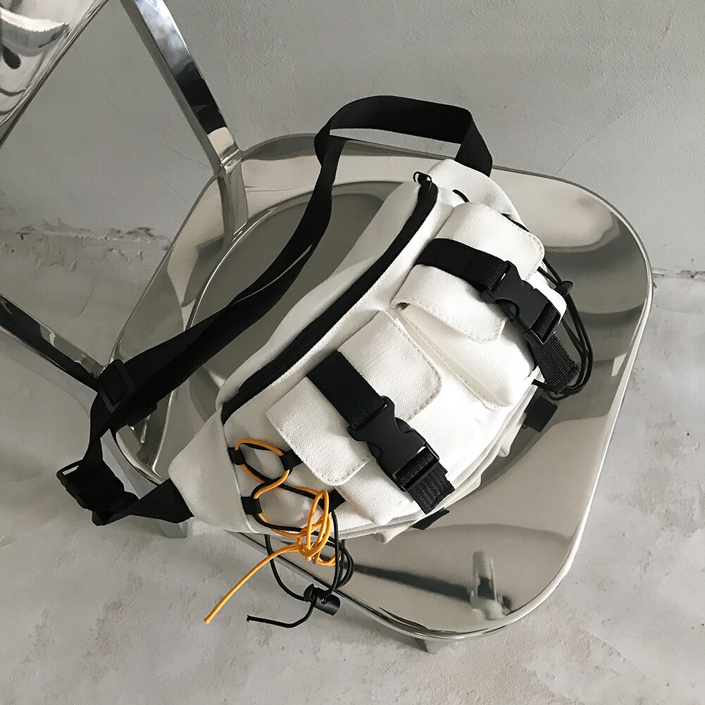 Unisex rua casual saco de peito lona dos homens com zíper fanny bum cinto bolsa viagem diária crossbody pacote ombro: White