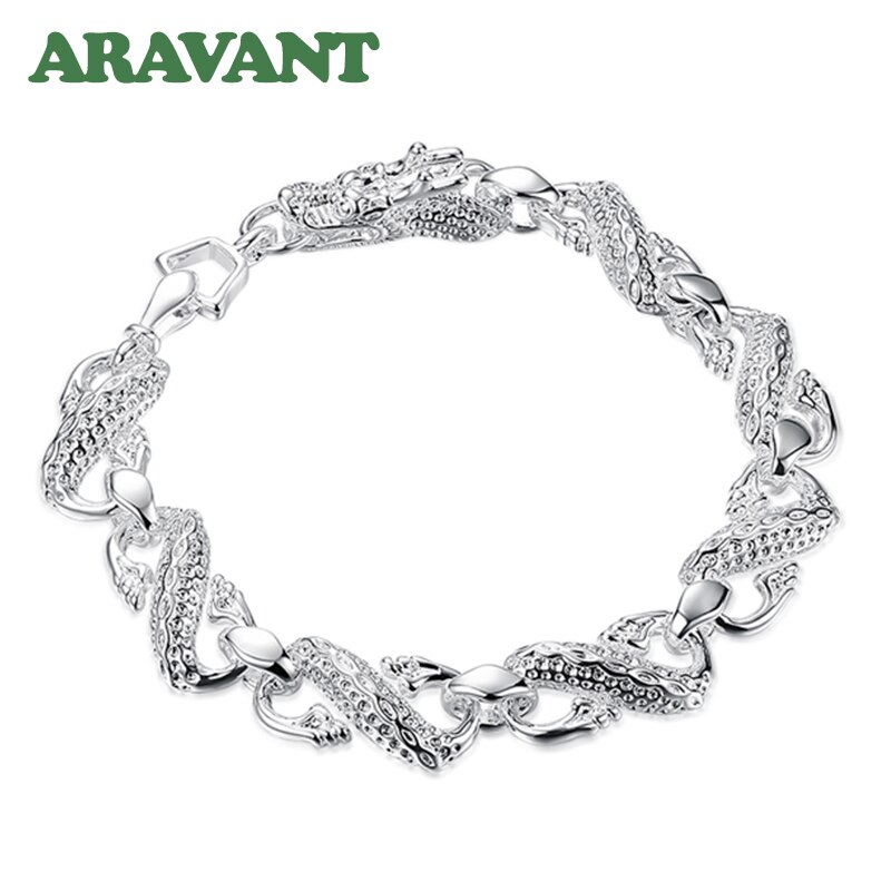 925 Silver White Dragon Bracelet For Women Men Party Jewelry