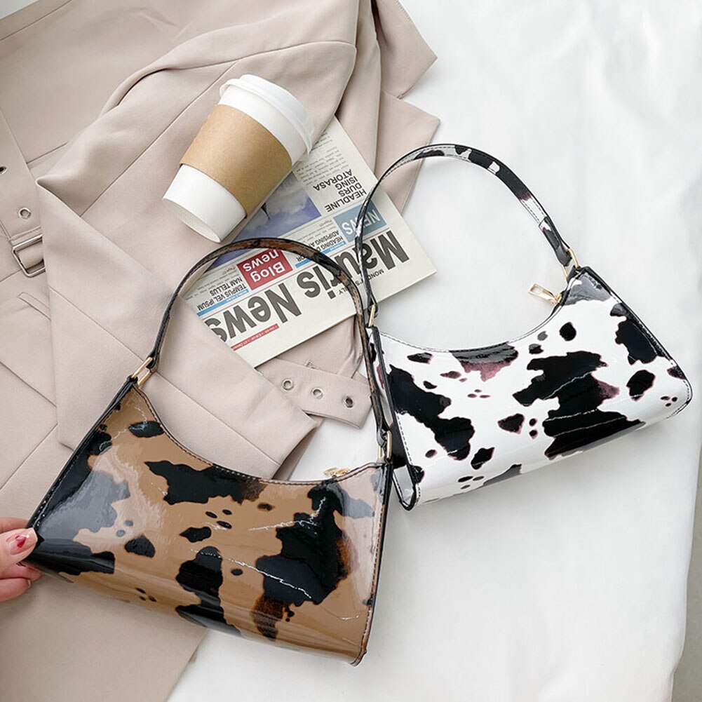 Women Cow Print Small Shoulder Bags Soft Pu Leather Underarm Bag Female Travel Handbag And Purses bolsa feminina