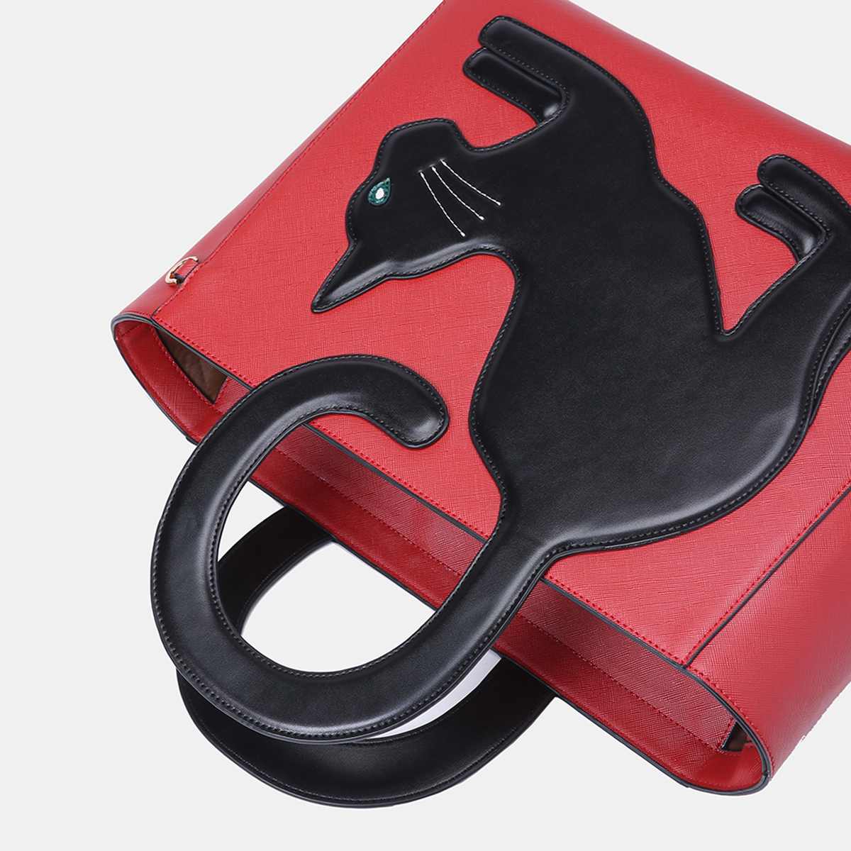 Sac à main femme motif chat sac à bandoulière femme queue de chat sac à main à motifs sac à bandoulière en cuir PU sac messager à fermeture éclair porte-documents