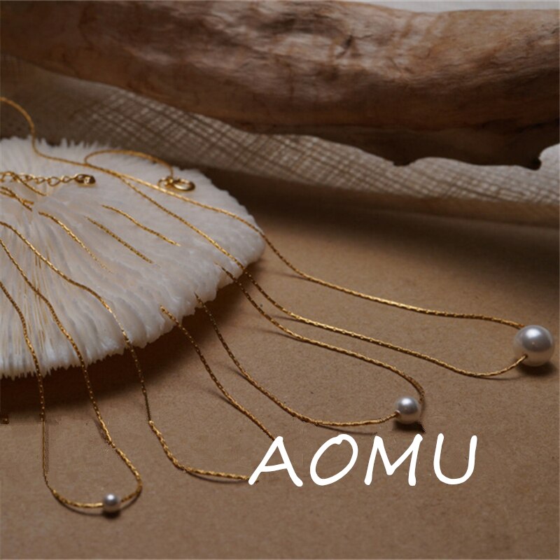 AOMU-collar con cadena fina de clavícula para mujer, collar Retro coreano con perlas geométricas de Metal dorado, joyería con carácter que combina con todo, novedad de