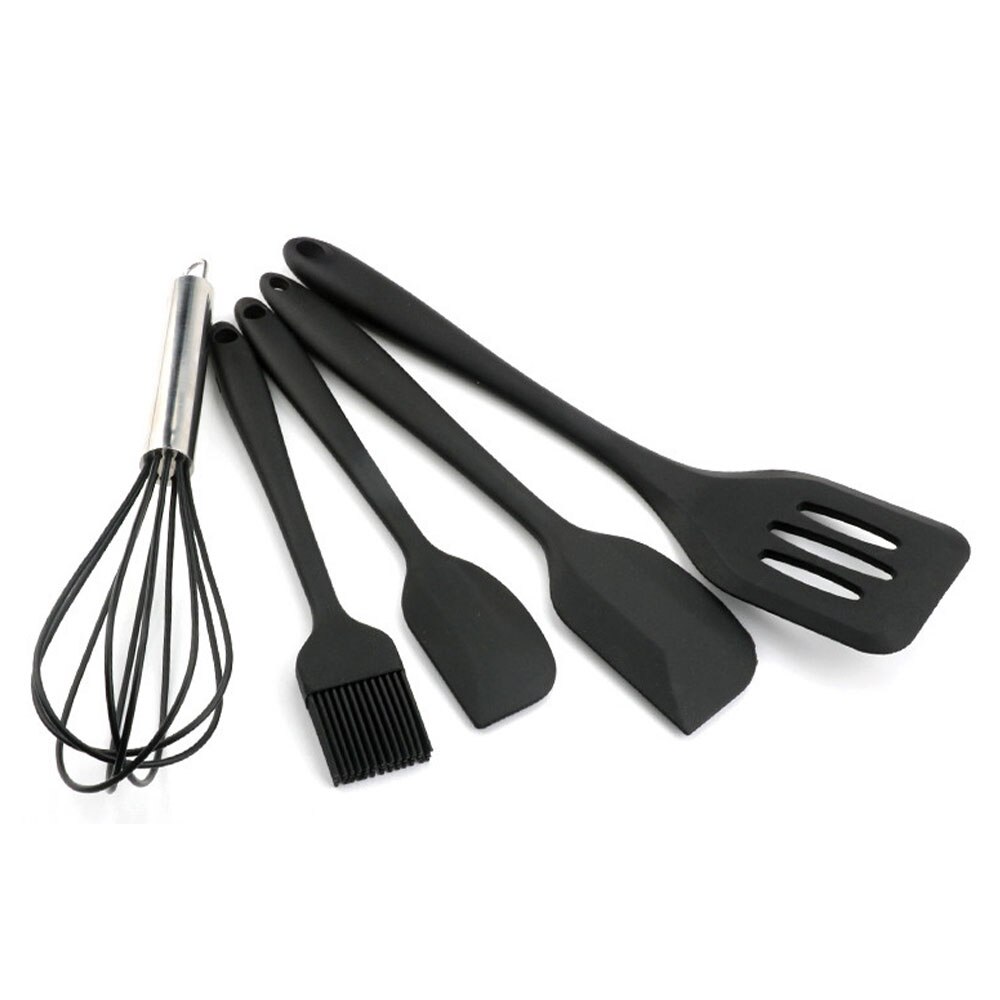 Ustensiles de cuisine en Silicone | alimentaire, ustensiles de cuisine, ustensiles de cuisine, ustensiles de cuisine, ustensiles de cuisine, cuillère pratique, spatule résistante aux hautes températures 5 pièces/ensemble: Black
