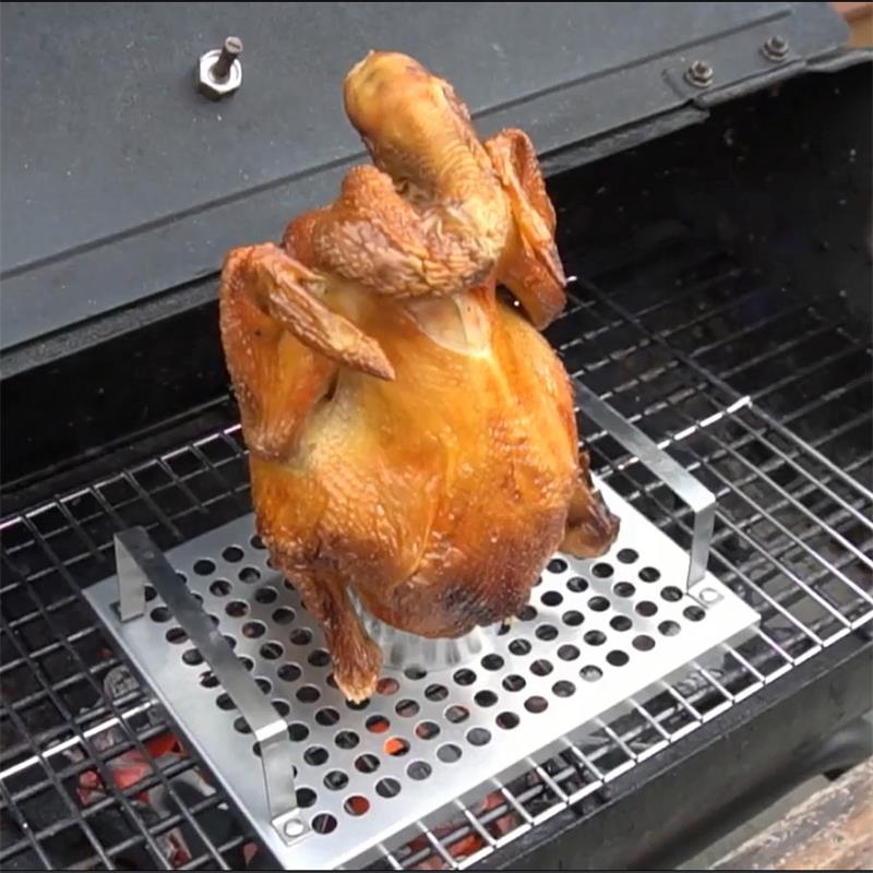 Rustfrit stål øl dåse kylling indehaver roaster grill rack grill grill kurv kalkun stegerist til grill ryger 8.78 tommer
