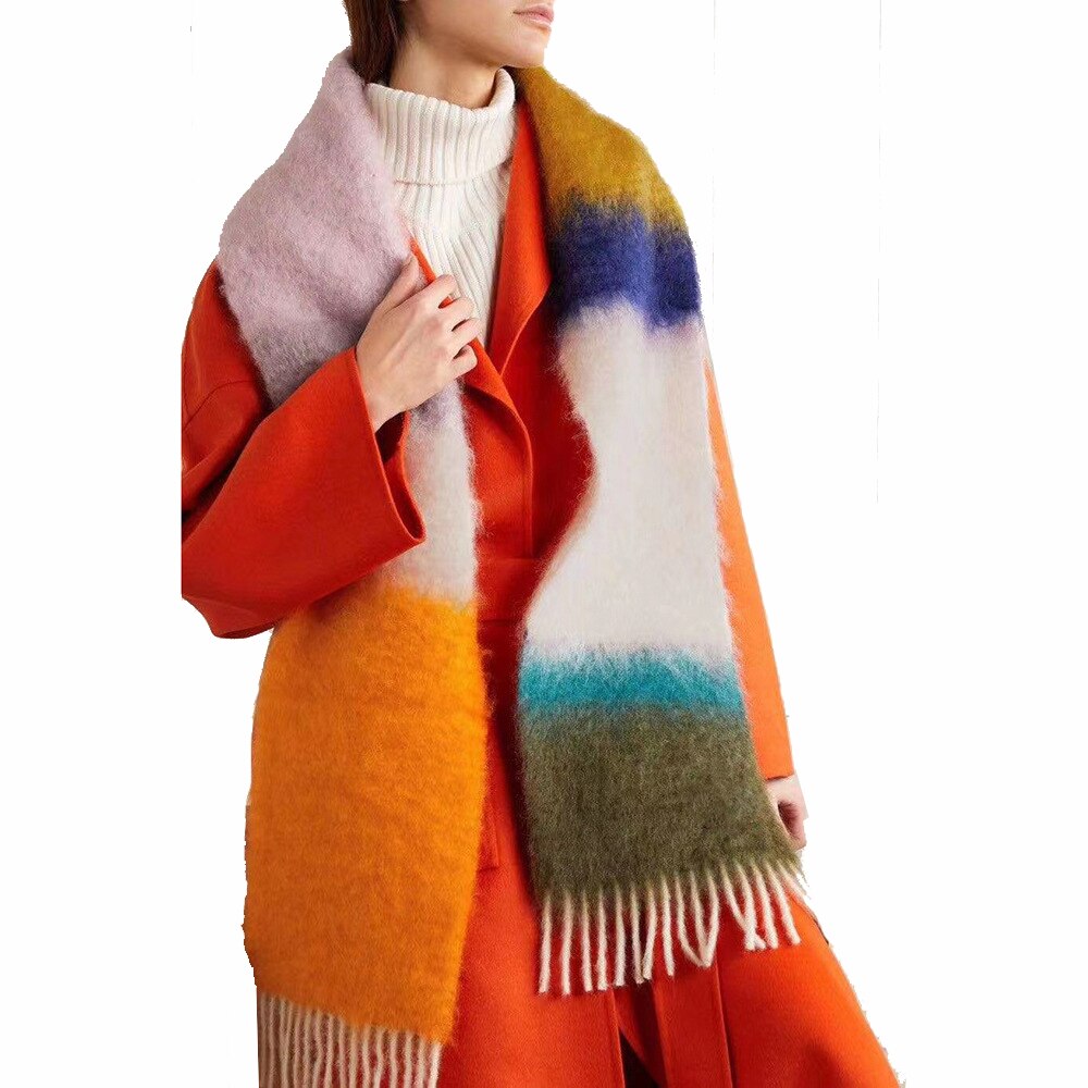 Kvinder sacrf brand kashmir vinter tørklæde tørklæder regnbue patchwork tæppe tørklæder kvinder farve lang kvast imiteret