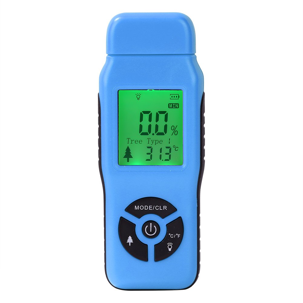 Digital Moisture Meter Tester Two Pins Wood Moisture Meter Wood Humidity Tester Damp Detector with LCD Display Probe: blue