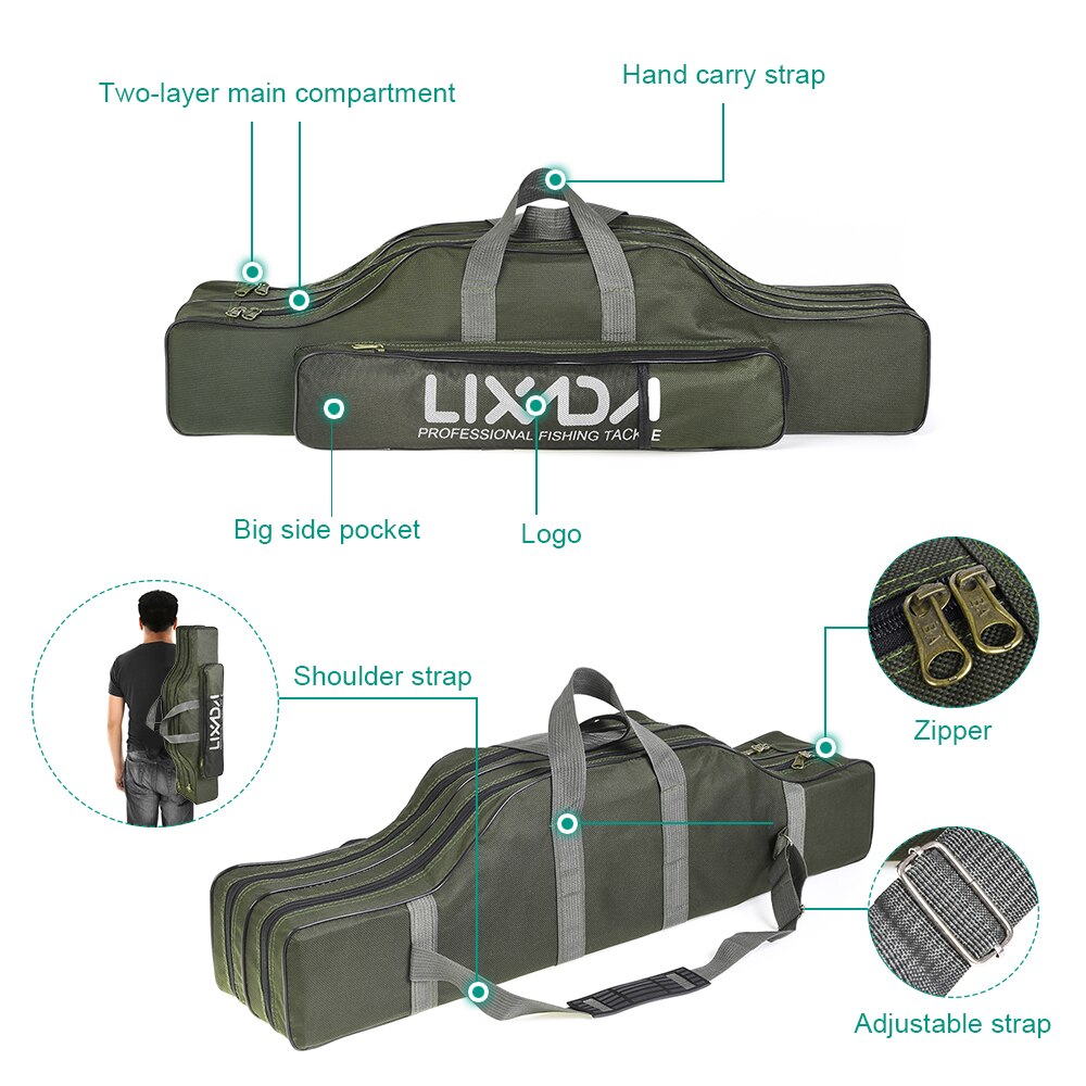 Lixada Portable Folding Fishing Rod Reel Bag Fishing Pole Gear Tool Carry Case Carrier Travel Bag 80/100/130/150cm Fishing Bag