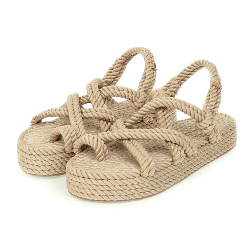 Qutaa platform nylon slingback sommer strand kvinder sko kilehæl foran bageste rem alle match dame sandaler stor størrelse 34-43: Abrikos / 3