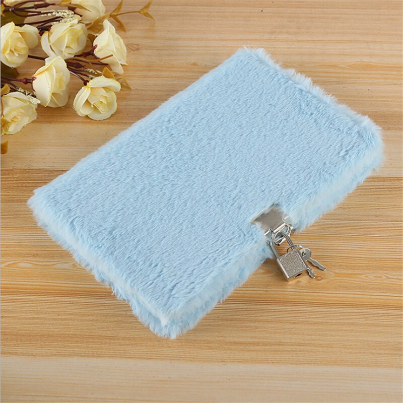 Notepad With Lock Beauriful Student Plush Notebook Cute School Office Soft Diary Girl School 6 Color: blue