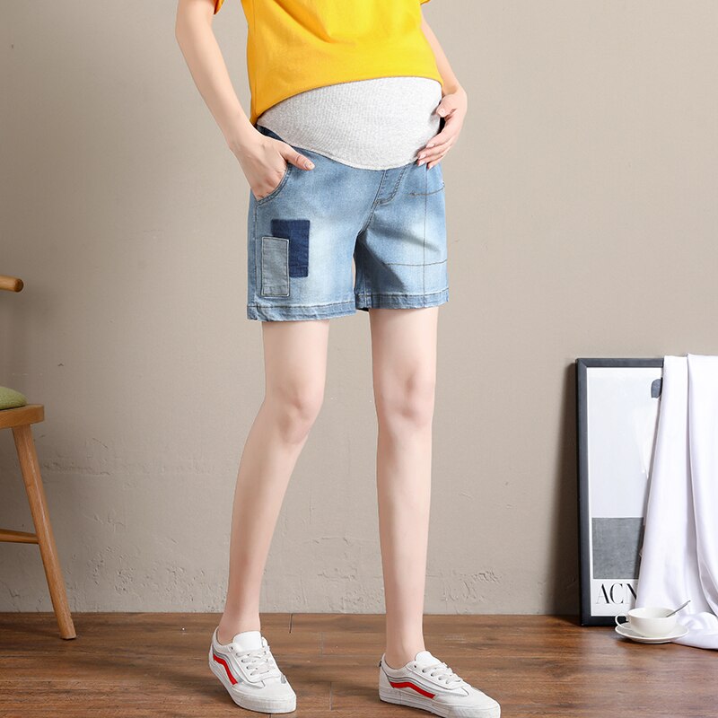 Jean de grossesse pour femmes enceintes | Short de maternité d'été en Denim uni, grande taille