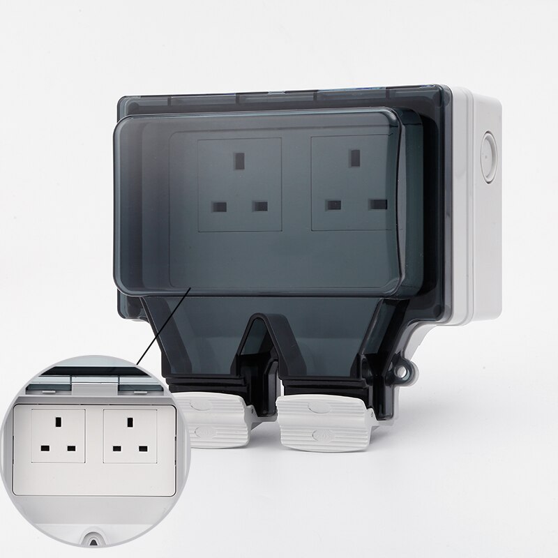 Waterproof UK Socket weatherproof Electrical Wall Outdoor 13Amp Storm 2 Gang IP66 Outside Double Outlets
