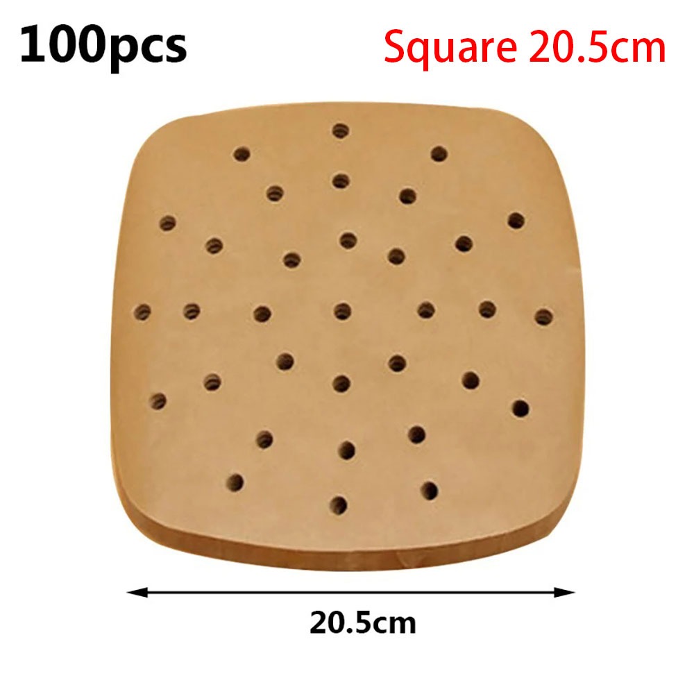 100 Stuks Houtpulp Papers Lucht Friteuse Papier Vierkante Ronde Non-stick Olie-absorberende Stoomboot Liners Bakken Gebruiksvoorwerpen keuken Bakvormen: Donker Kaki