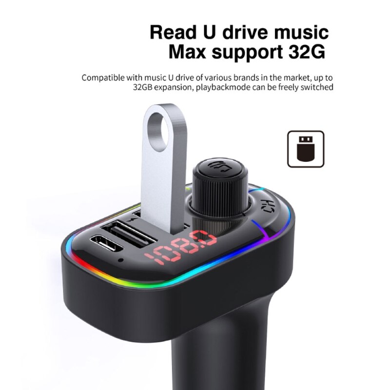 Handsfree Car Kit MP3 Player FM Transmitter Car Autos Dual USB Charger Bluetooth 5.0 Wireless FM Transmitter MP3 Player