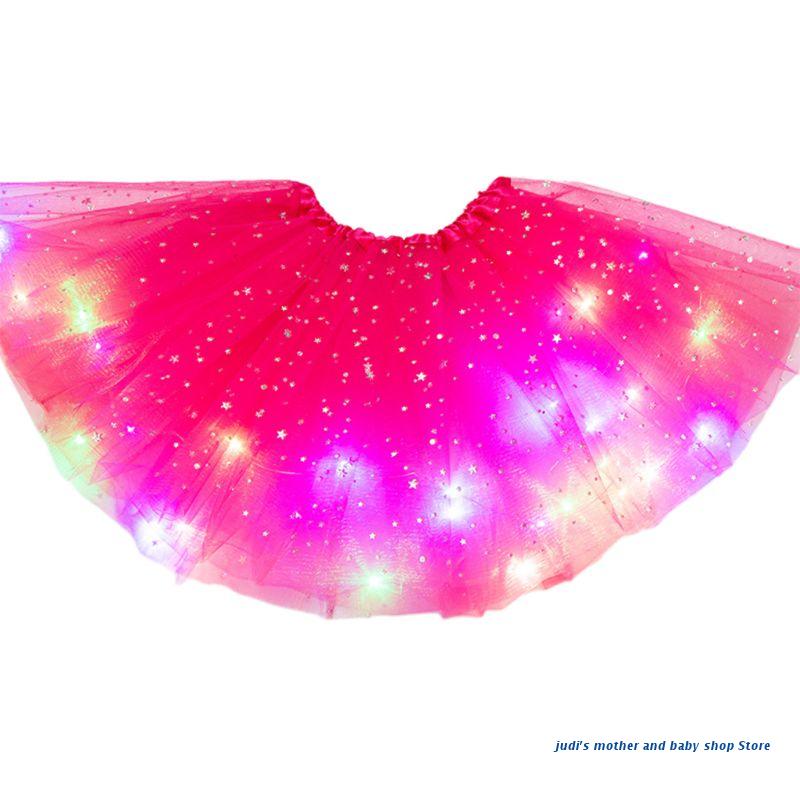 67JC-falda de tul para niñas, tutú con lentejuelas y estrellas brillantes para Ballet, 3-12T: Rose red