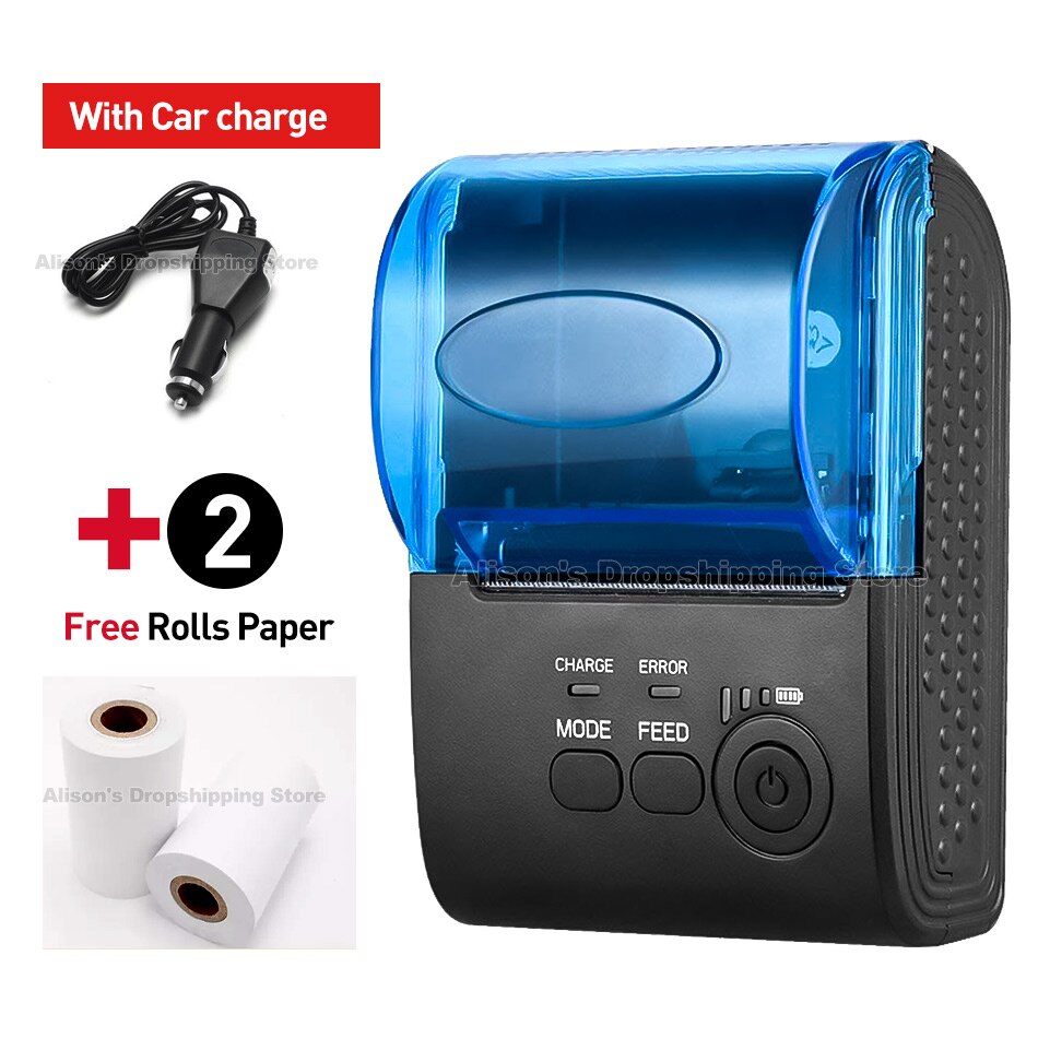 Bluetooth Bonprinter 58 Mm Draagbare Pos Mini Printer Thermische Bill Taxi Printer 58 Mm Voor Andirod Ios Windows Phone afdrukken: Printer N Car Charge / eu stekker
