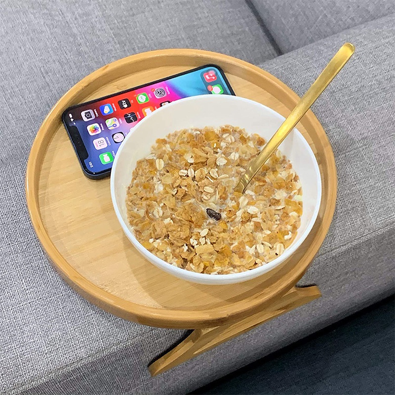 Bank Dienblad Tafel Bank Armleuning Clip-On Dienblad Natuurlijk Houten Bank Dienblad Praktisch TV Snack Dienblad voor Afstandsbediening Koffiesnacks