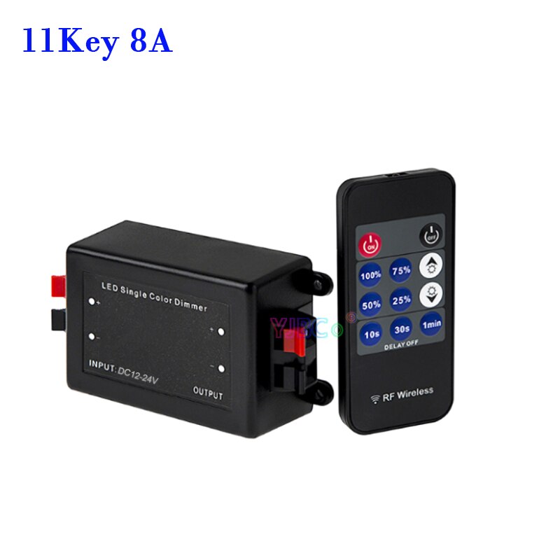 Dc 12V 24V 3Key 11Key Enkele Kleur Led Strip Dimmer Draadloze Afstandsbediening 8A 20A 30A Dimmen Schakelaar Lichten tape Controller: 11 Key  8A