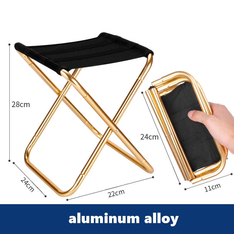 Aluminiumslegering folde stol folde fiskestol letvægts picnic camping stol fiskestol metro stol strand stol: Guld