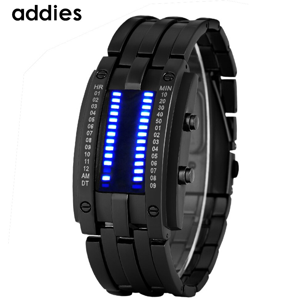 Mode Creatieve Sport Horloge Mannen Roestvrij Stalen Band Led Display Vrouw Horloges 3Bar Waterdichte Digitale Koppels Horloge Reloj: Ladies black