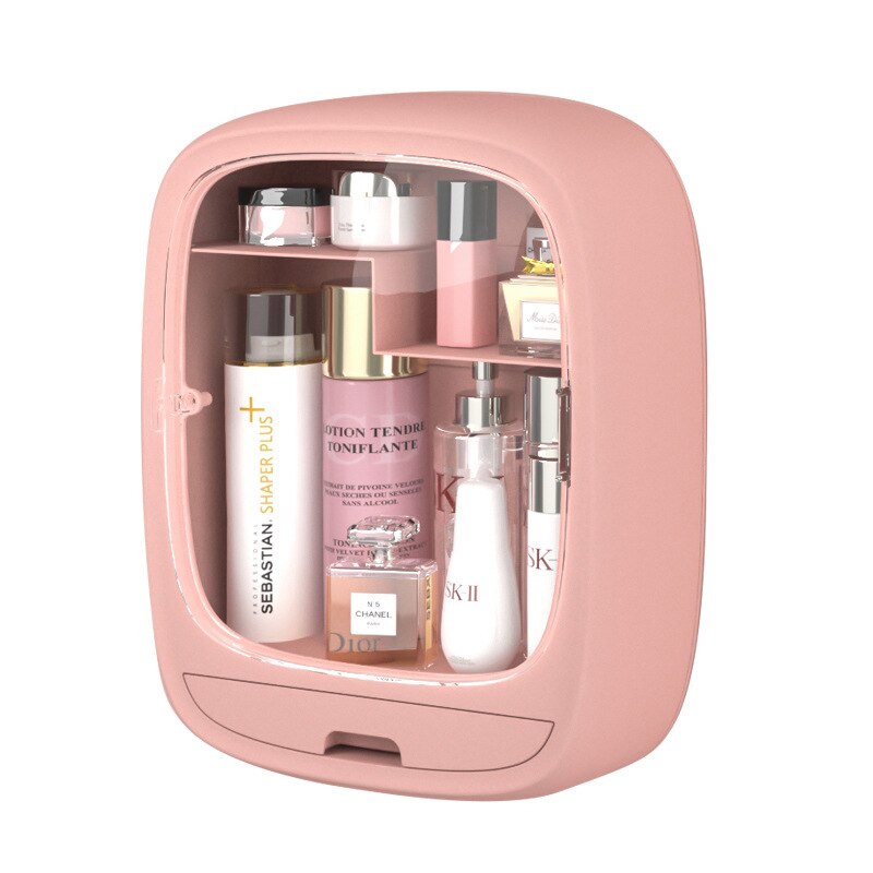 Bathroom Wall-mounted Jewelry Makeup Organizer Large Capacity Jewelry Cosmetic Storage Box Women Skin Care Beauty Rack: Pink-B