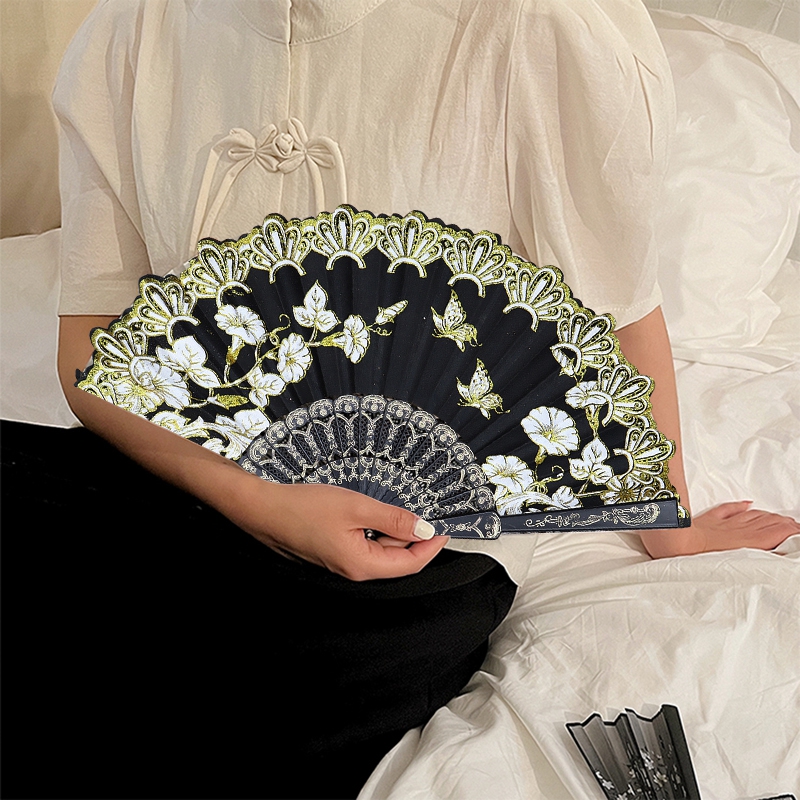 Éventail pliant imprimé de fleurs, éventails à main pour peinture et dessin, éventail décoratif de danse de Style chinois, décoration de maison pour fête de mariage