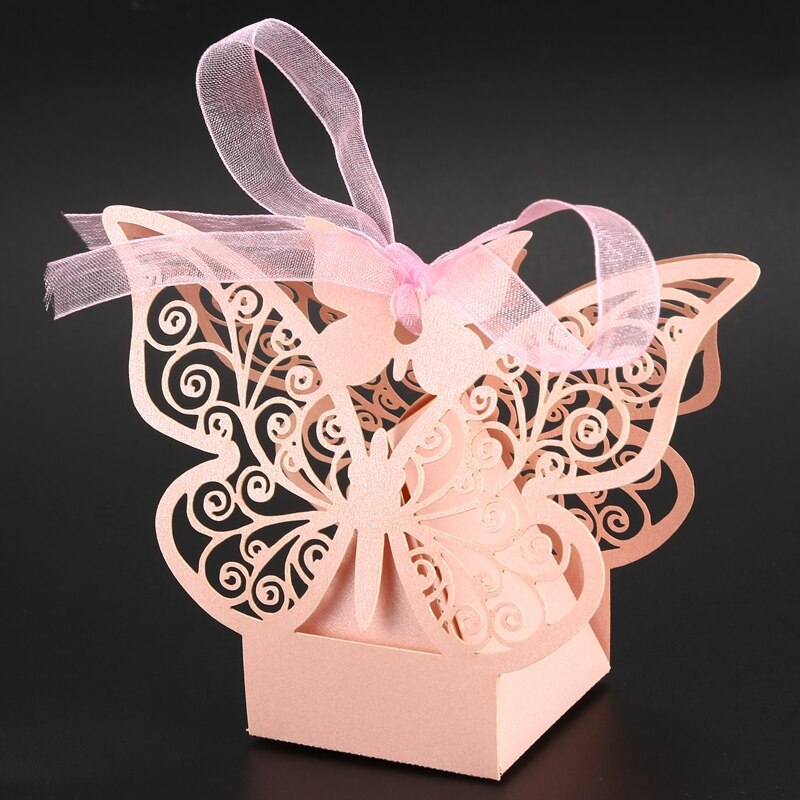 50 stk butterfly bryllup favor box fødselsdag slik bokse (pink)