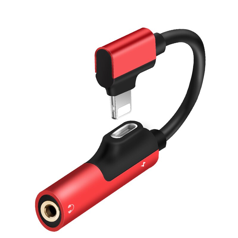 Legering Dual Connector Voor Lightning Naar 3.5 Mm Jack Aux Adapter Splitter Oortelefoon Wisselaar Kabel Voor Iphone 11 Pro X xs Max 7 8 Plus: Rood