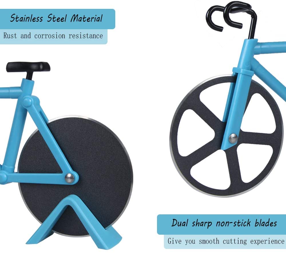 Bicycle Pizza Cutter, Bike Pizza Slicer with Non-stick Stainless Steel Dual Cutting Wheels Bike Pizza Cutter Wheel