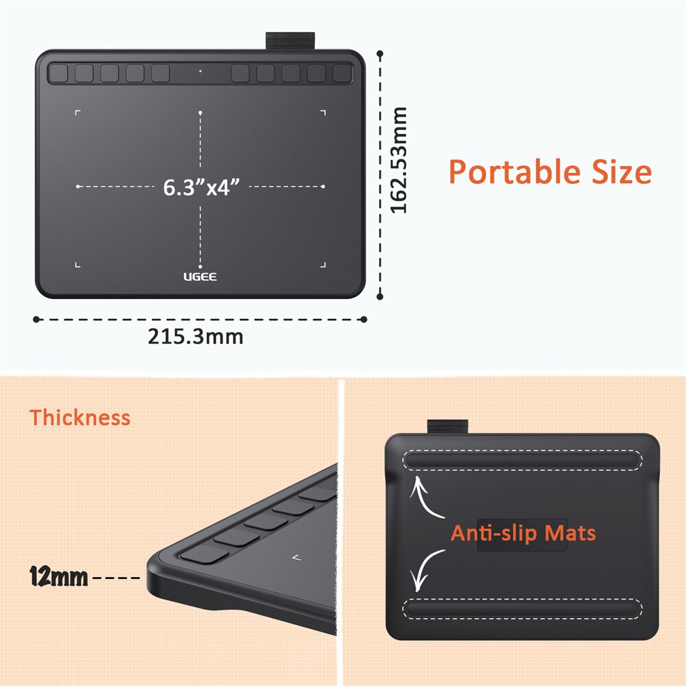 UGEE S640 Pen Tablet 6 inch Digital Drawing Tablets Battery-free Stylus Support Android Windows Mac for Teaching eLearning OSU