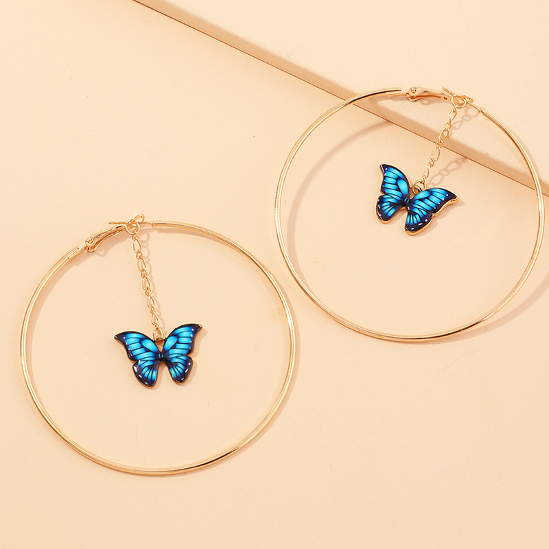 Mooie Dubbele Vlinder Oorbellen Europese Zomer Meisjes Multicolor Grote Ronde Cirkel Gold Hoop Oorbellen Sieraden Voor Vrouwen: 06