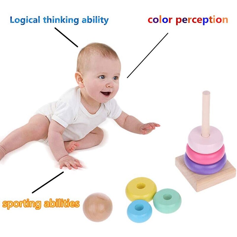 Hefter Warme Farbe Regenbogen Stapeln Ring Turm Stapelring Blöcke Holz Kleinkind Baby Spielzeug
