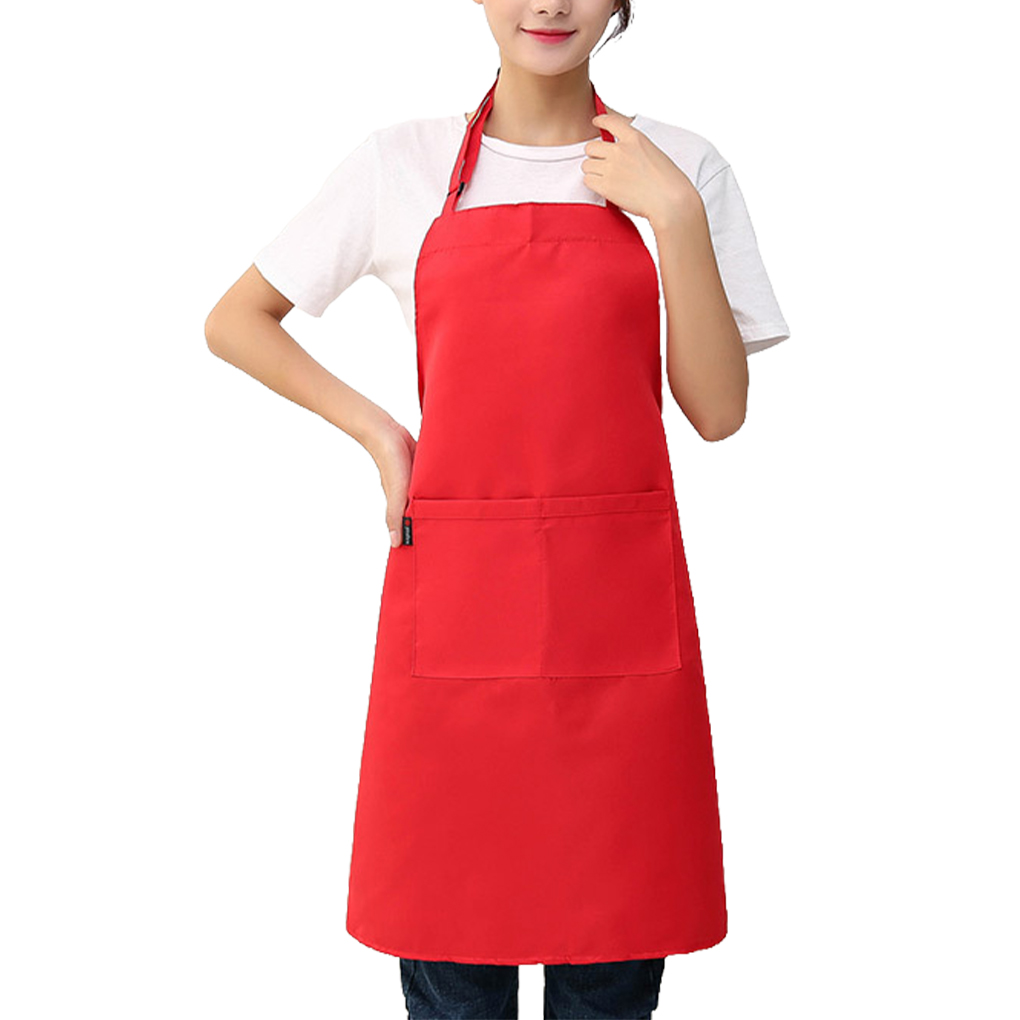 2pcs Unisex Work Apron For Men Black Apron Bib Adjustable Cooking Kitchen Restaurant Aprons For Woman With Pockets: bright red