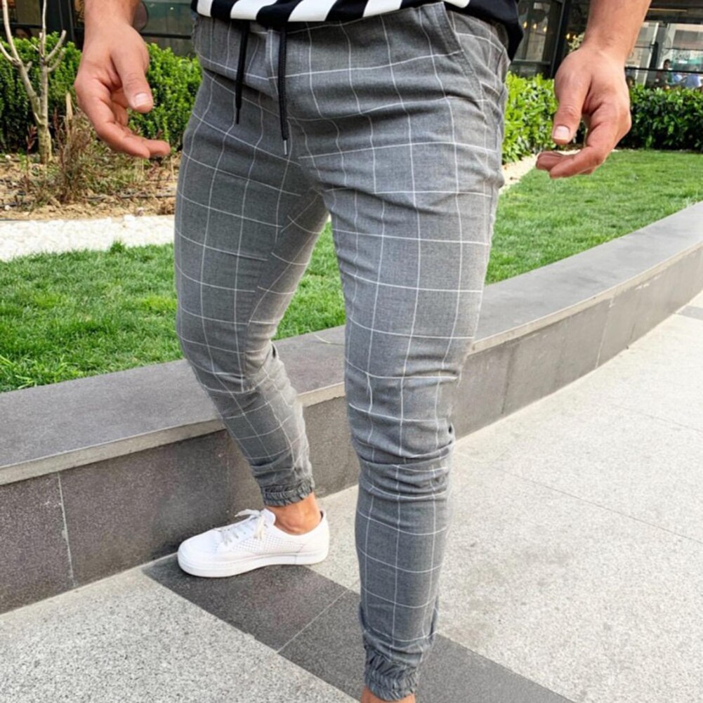 Hosen Männer Plaid drucken Kordelzug Elastische Beiläufige Bleistift Hosen Hosen