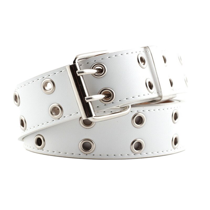 Vrouwen punk ketting riem verstelbare dubbele/enkele rij gat oogje tailleband met oogje ketting decoratieve riemen: Wit
