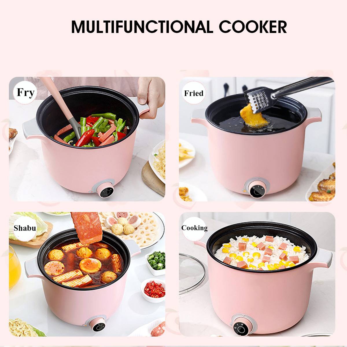 Monitoiminen sähköinen paistinpannu ruostumaton teräs hotpot nuudelit riisinkeitin munahöyrystin keitto keittoastia minilämmitin pannu 1.5l