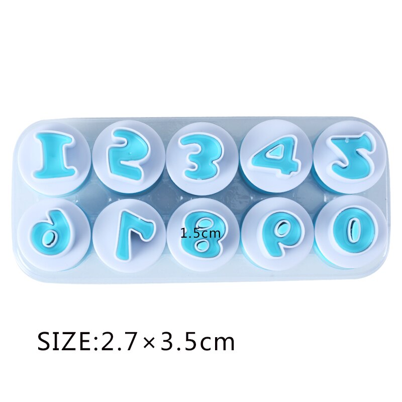 26 Stks/set Letters Bakken Koekjes Mal Stamped Cookie Cutter Brief Nummer Arabische Tekens Fondant Cake Decorating Tool: 1-9 number