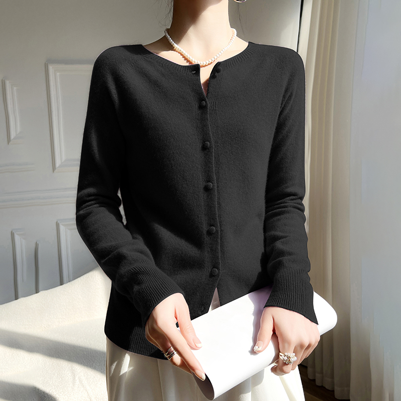 WinvyNee Roupas femininas de lã merino cardigans pretos suéter sólido casual quente agasalhos de malha tops outono jumpers B 1263018 Um: XXL / Preto
