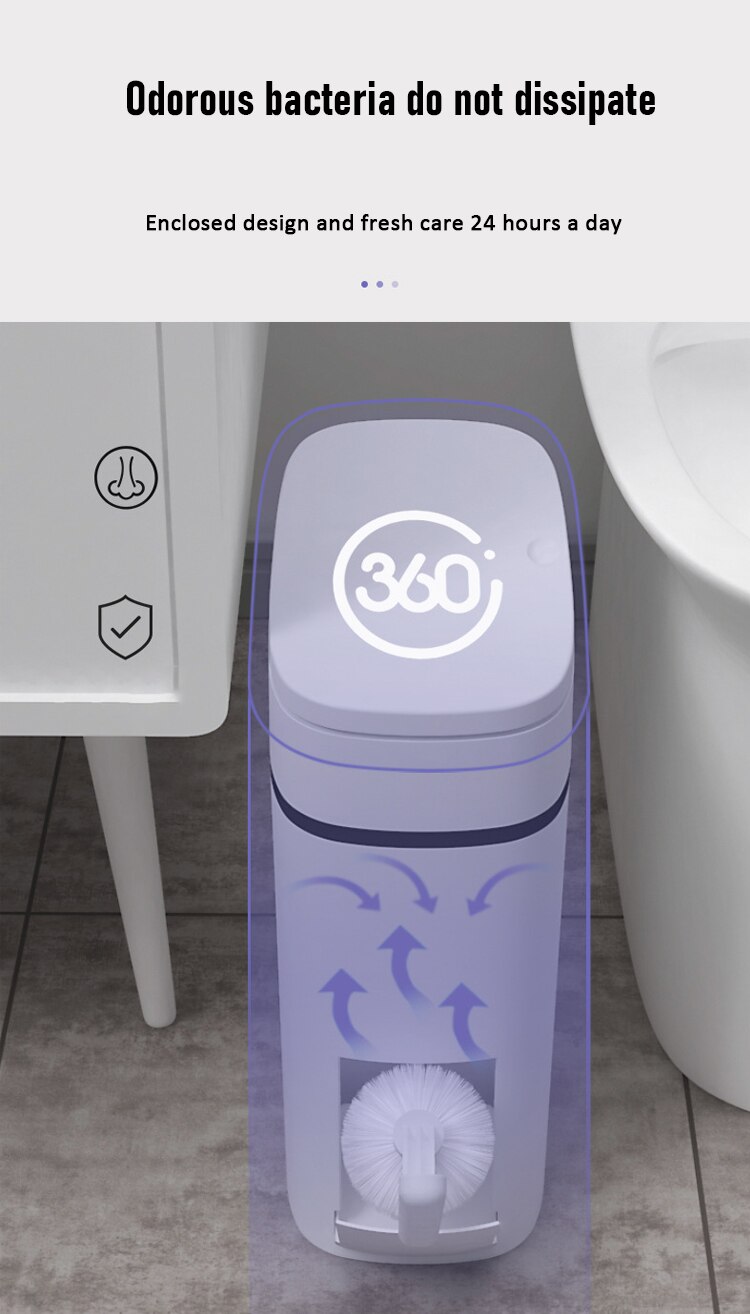 12L Smart Trash Can Bathroom Waste Bin One-click Garbage Bin Trash Bag Holder In The Kitchen with Brush for Toilet Narrow Seam