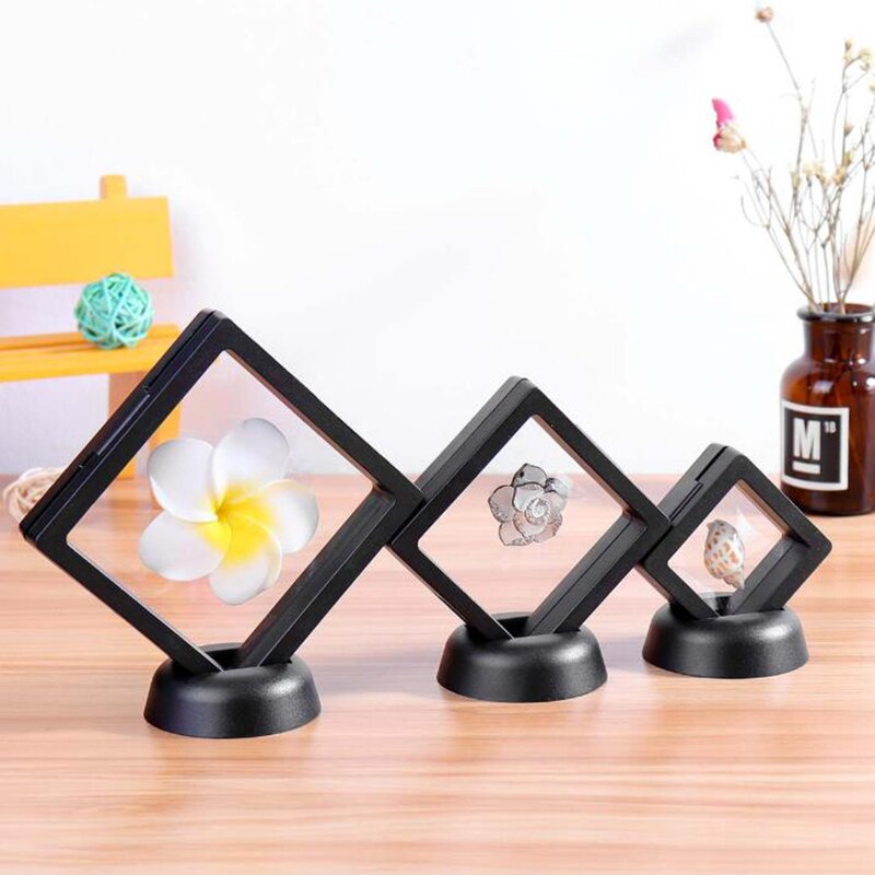Square 3D Floating Jewelry Coin Display Frame Holder Box Case Stand Home Decoration Plastic