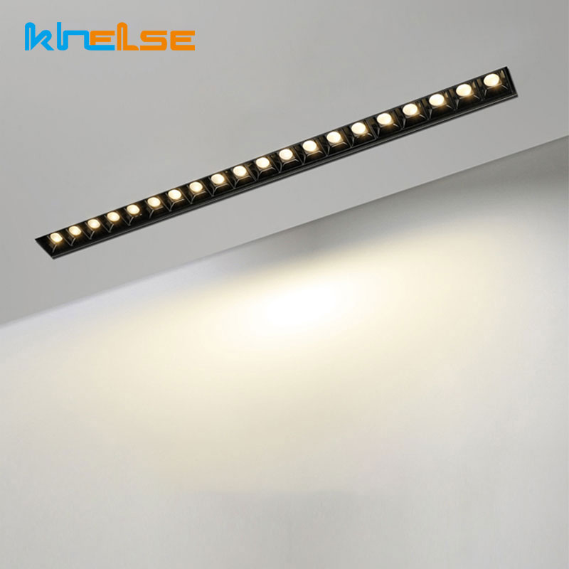 Frameless Indoor Recessed Downlight AC110-240V LED Linear Bar Lamp Aluminum Ceiling Light Long Strip Corridor Bedroom Decor 90Ra