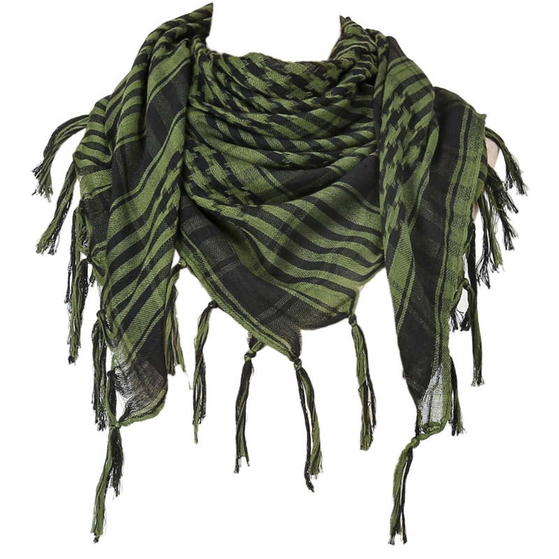 Elegante lenço shemagh com franjas xadrez xale árabe para homens mulheres muçulmanos à prova poeira lenço no pescoço do: Verde exército