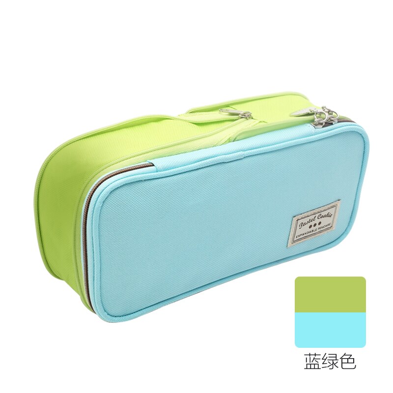 KOKUYO Solid Color High Capacity Zipper Pencil Case Pen Bag Lattice Impression Simple Scalable Pastel Cookie Series WSG-PCC12: Blue Green