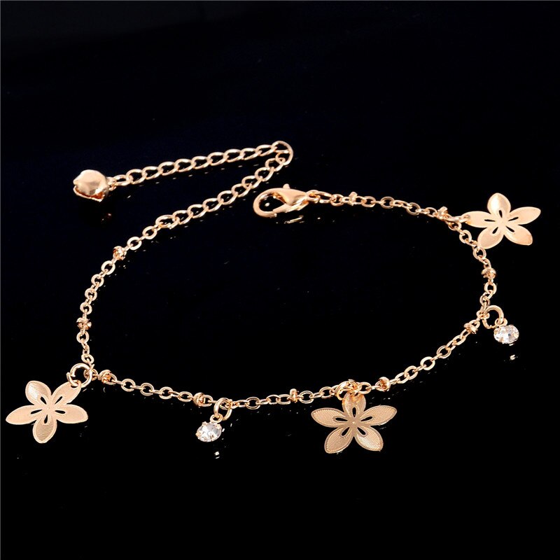 SHUANGR Sexy Gold Beach Anklets Hollow Sakura Crystal Ankle Bracelet Foot Jewelry for Women Flower Anklets Bracelet on the Leg