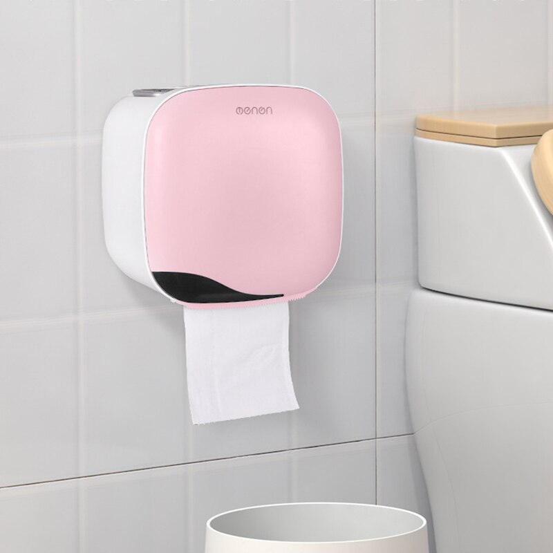 1 Set Wall Mounted Toilet Paper Holder Bathroom Waterproof Tissue Box With Drawer Plastic Paper Tray Roll Paper Tube Storage Box: Pink