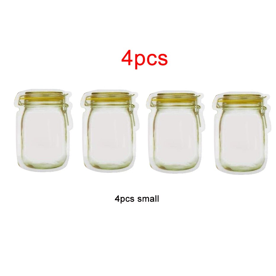 Mason Jar-bolsas de almacenamiento con forma de tarro, para aperitivos, galletas, dulces, frescas, con cierre y cremallera, organizador de pie: 4pcs small