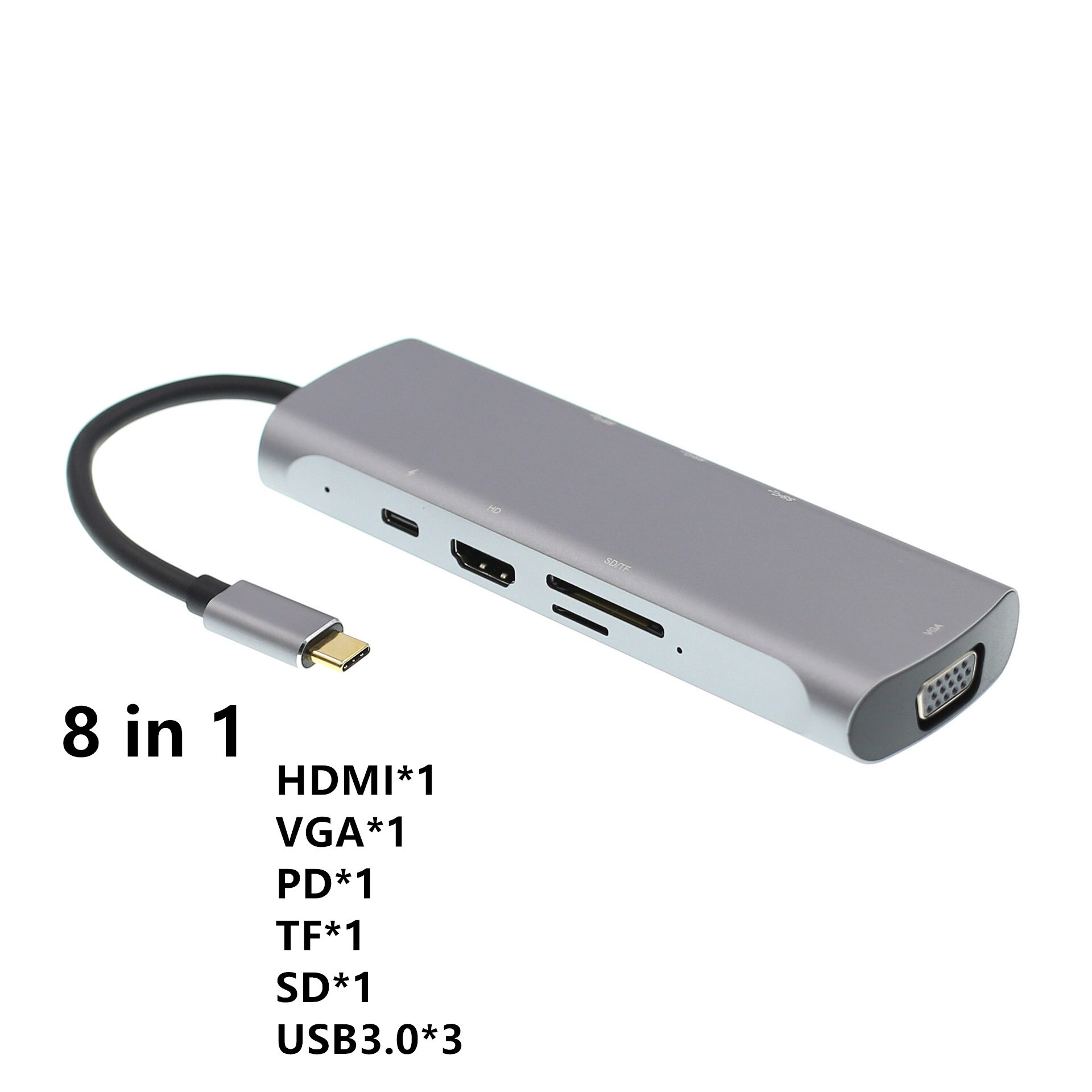 Type C Naar Hdmi-Compatibel 4K Vga Usb C Sd Tf Kaartlezer Usb 3.0 Adapter Hub Voor macbook Samsung S9 Dex Huawei P40 Tv Projector: 8 in 1