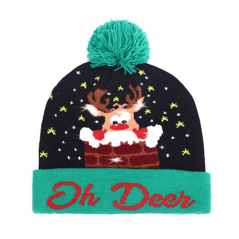Kerstmutsen met led-licht, gebreide kerstmuts voor kinderen, kerstversiering voor volwassenen, kerstversiering, kerstversiering, gelukkig jaar: 2