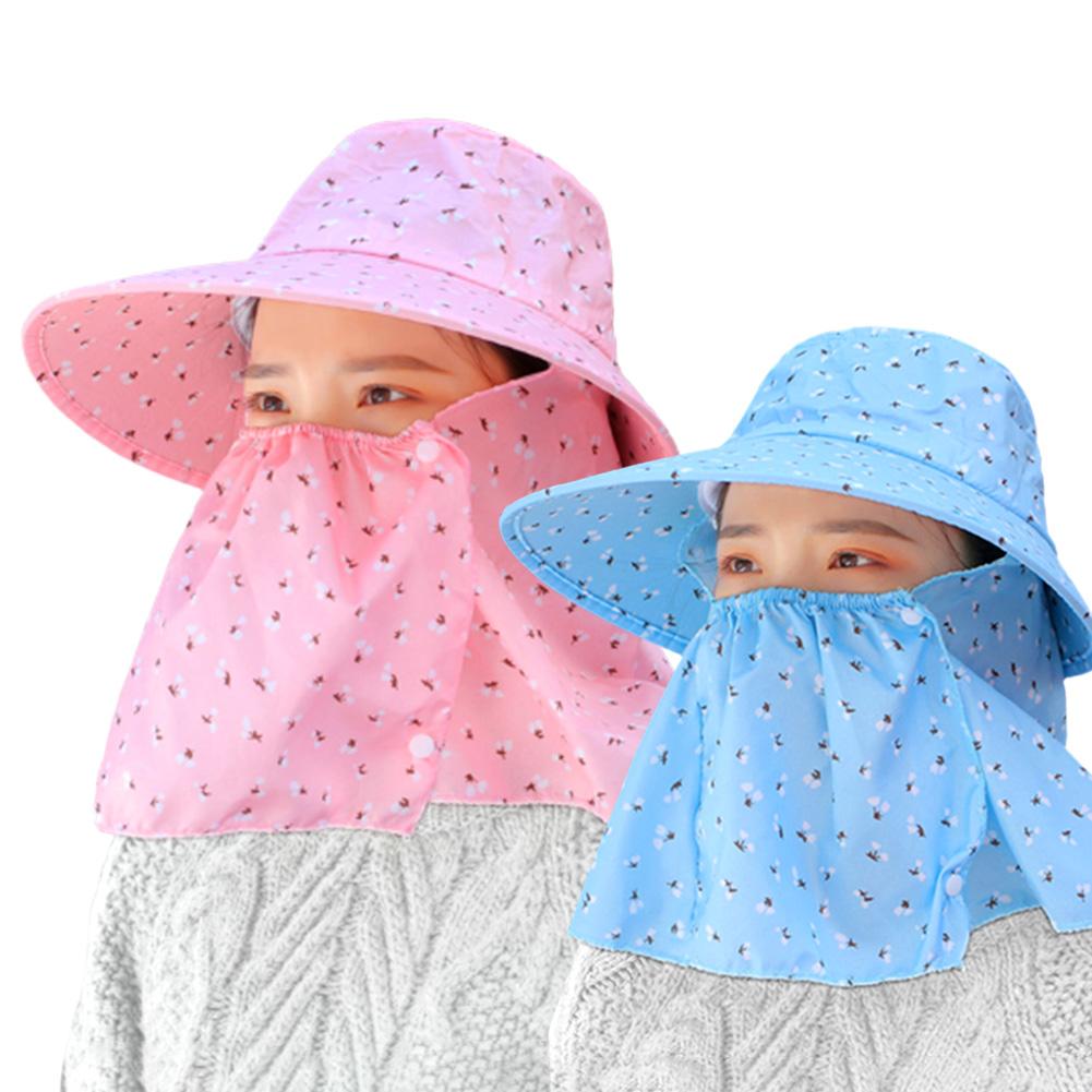 Multifunctionele dames bloemenprint anti-uv brede rand knoop gezichts- en halsbedekking outdoor fietshoed bestand tegen virussen hoed masker
