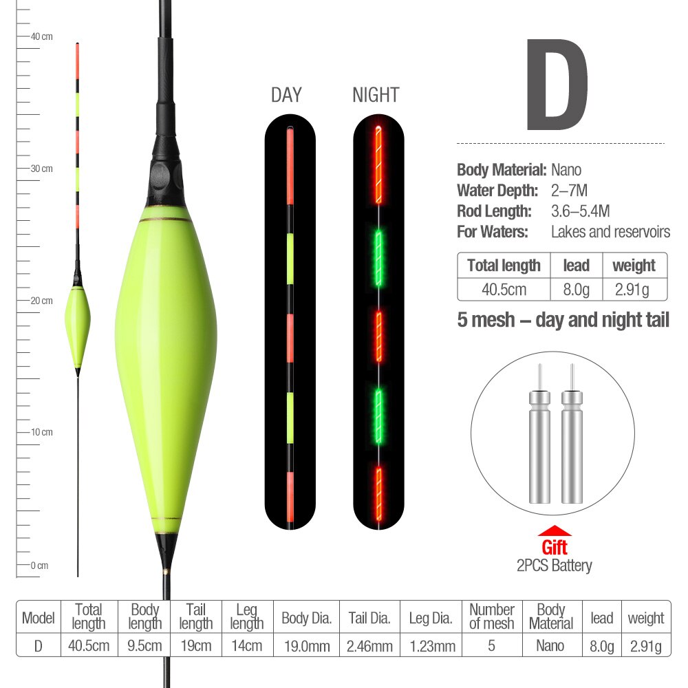 Donql 1 stk ledet elektronisk fiskeri float nattesyn bobber lys fiskeredskab lysende bøje med batteri: D