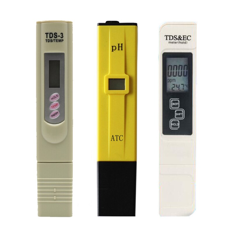 3 ensemble de Test de de l'eau numérique Portable TDS mètre 0-14 testeur de PH EC mesure de conductivité stylo outil de Test de pureté de l'eau potable: TDS PH EC Meter