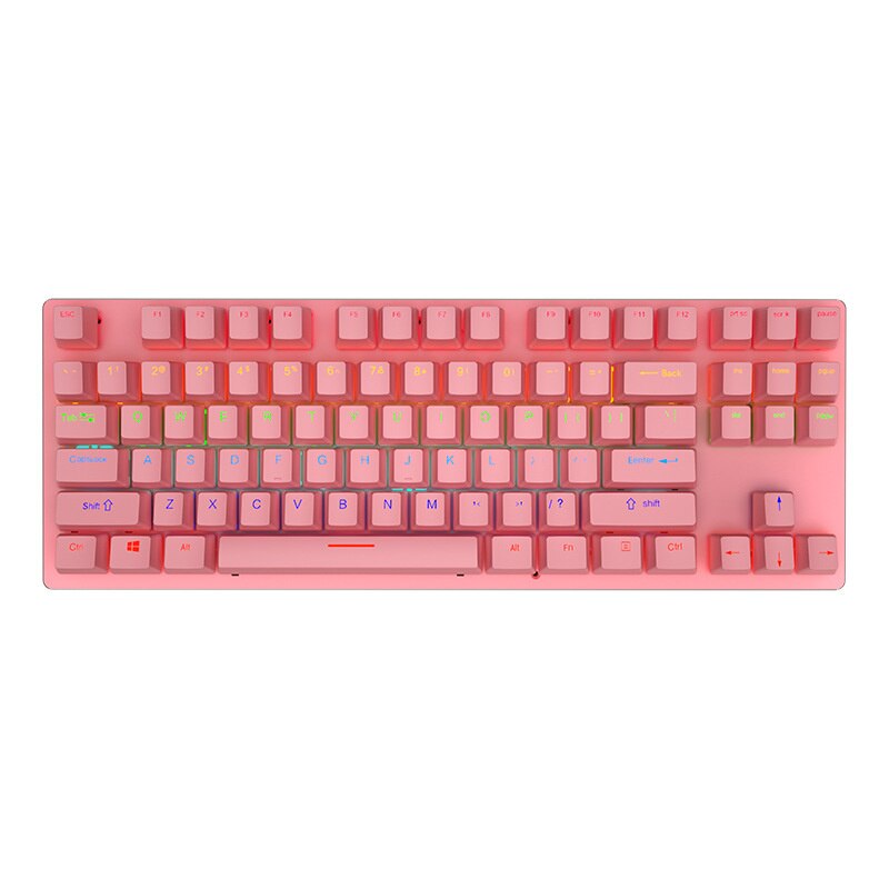 Clavier de jeu mécanique filaire USB, rétro-éclairage rvb, 87 touches, interrupteur bleu, blanc, noir, rose, pour ordinateur portable, PC de bureau: pink
